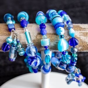 Artisan Handmade Bracelet Glass, Lampwork Beads In Blues